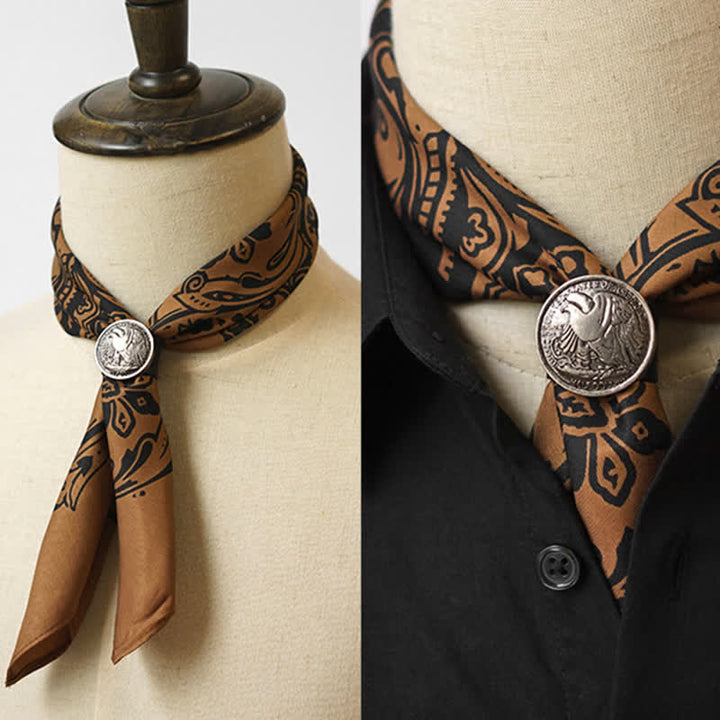Retro Paisley Pattern Square Scarf with Scarf Buckle - Brown - image 0