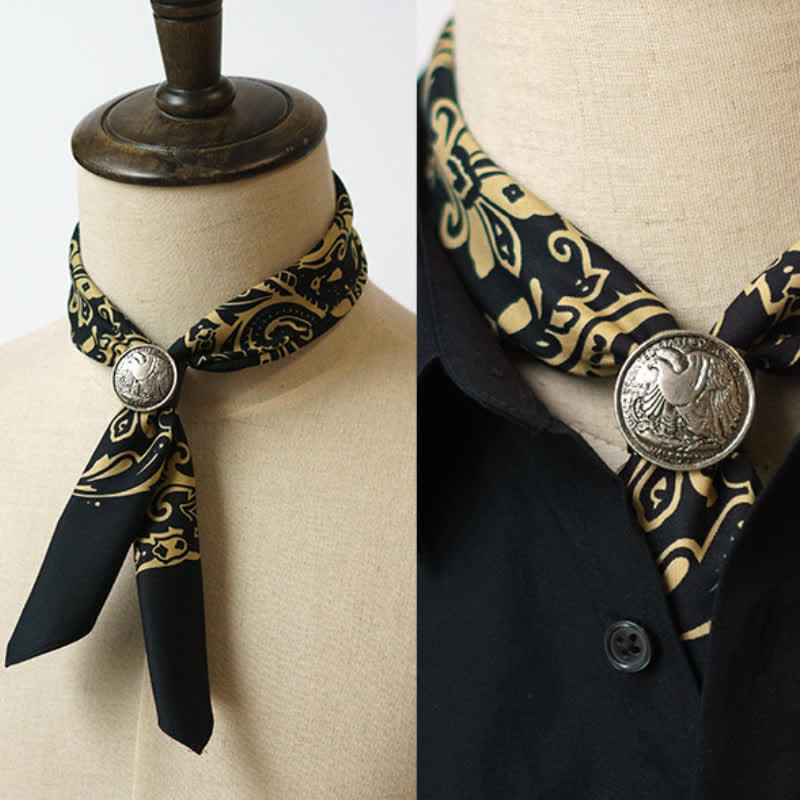 Retro Paisley Pattern Square Scarf with Scarf Buckle - Black - image 5