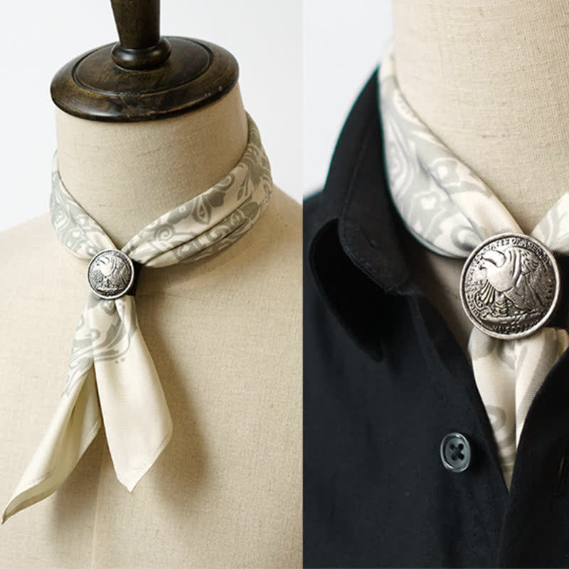 Retro Paisley Pattern Square Scarf with Scarf Buckle - Beige - image 9