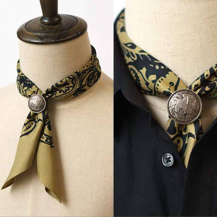 Retro Paisley Pattern Square Scarf with Scarf Buckle - Dark Khaki - image 7