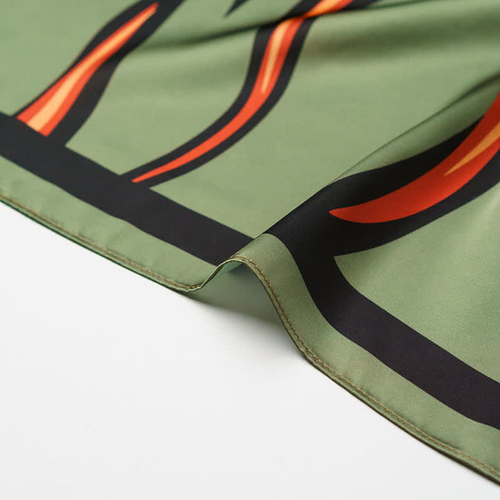Green & Red Flame Striped Square Scarf with Scarf Buckle - image 4
