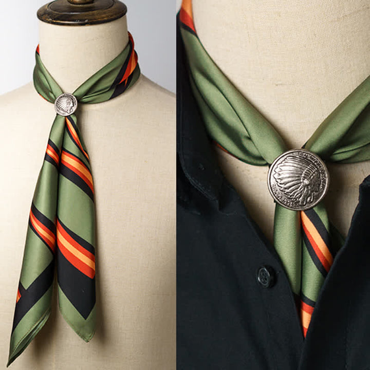 Green & Red Flame Striped Square Scarf with Scarf Buckle - Green & Red - image 0