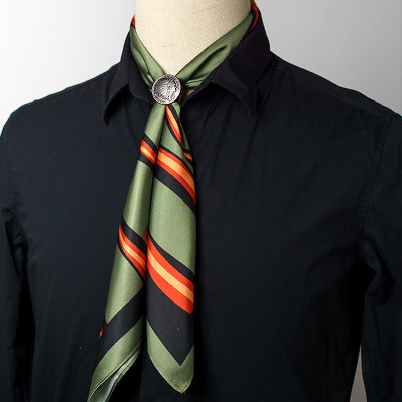 Green & Red Flame Striped Square Scarf with Scarf Buckle - image 2