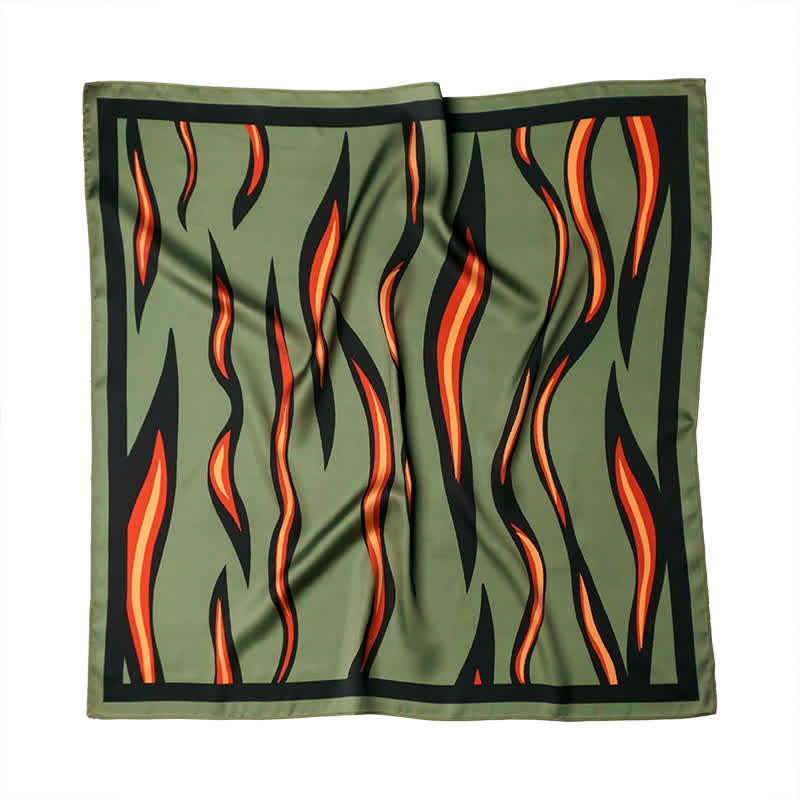 Green & Red Flame Striped Square Scarf with Scarf Buckle - image 1