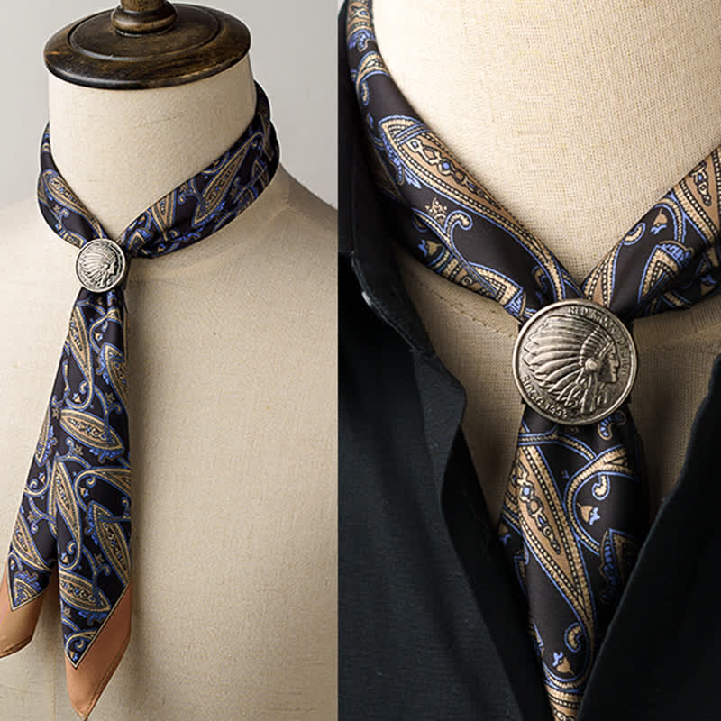 Cashew Nut Flower Square Scarf with Scarf Buckle - Black & Brown - image 0
