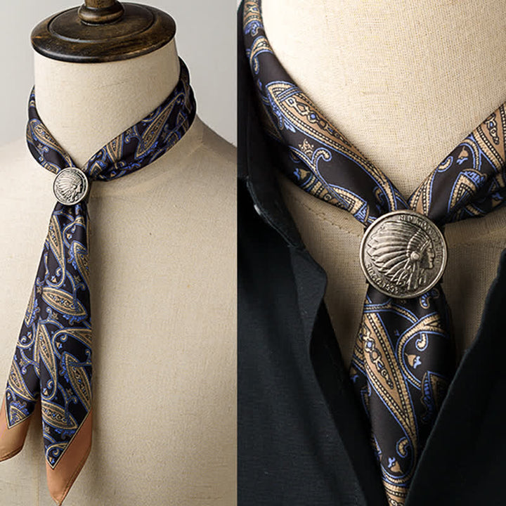 Cashew Nut Flower Square Scarf with Scarf Buckle - Black & Brown - image 0