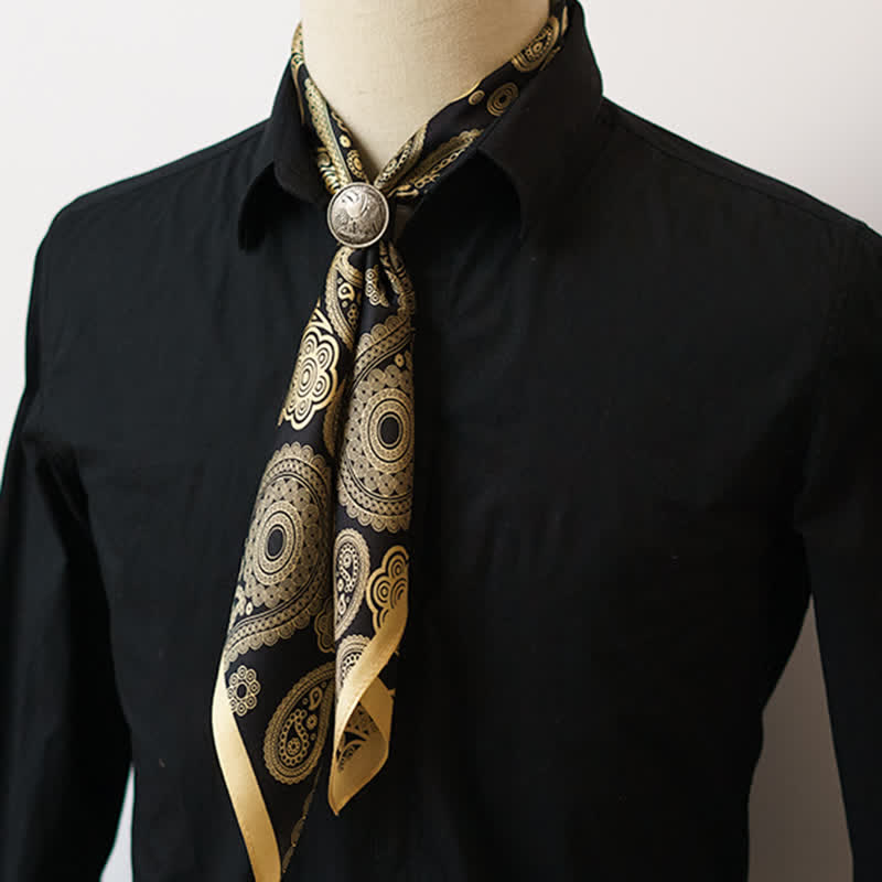 Black & Gold Luxury Paisley Square Scarf with Scarf Buckle - image 2