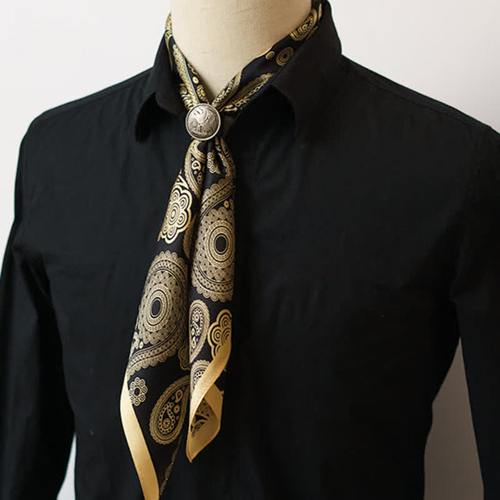 Black & Gold Luxury Paisley Square Scarf with Scarf Buckle - image 2