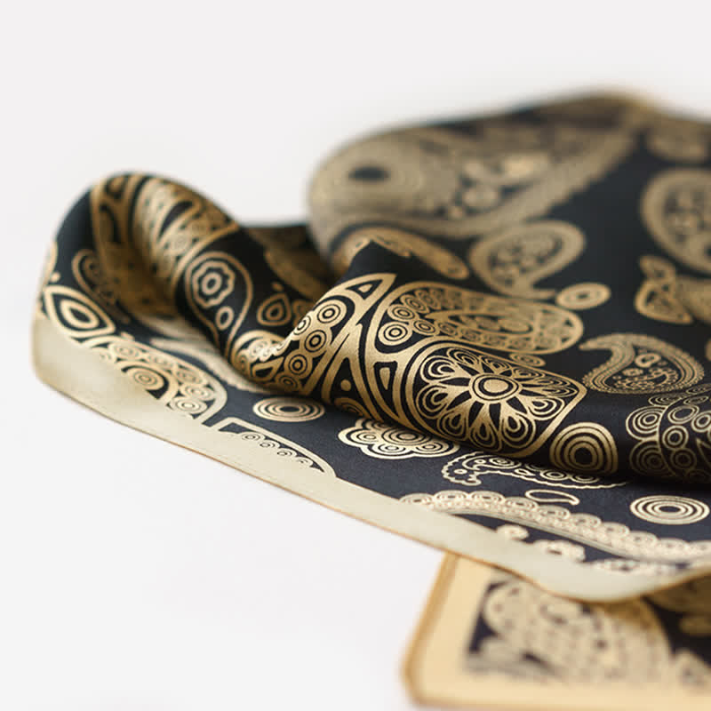Black & Gold Luxury Paisley Square Scarf with Scarf Buckle - image 6