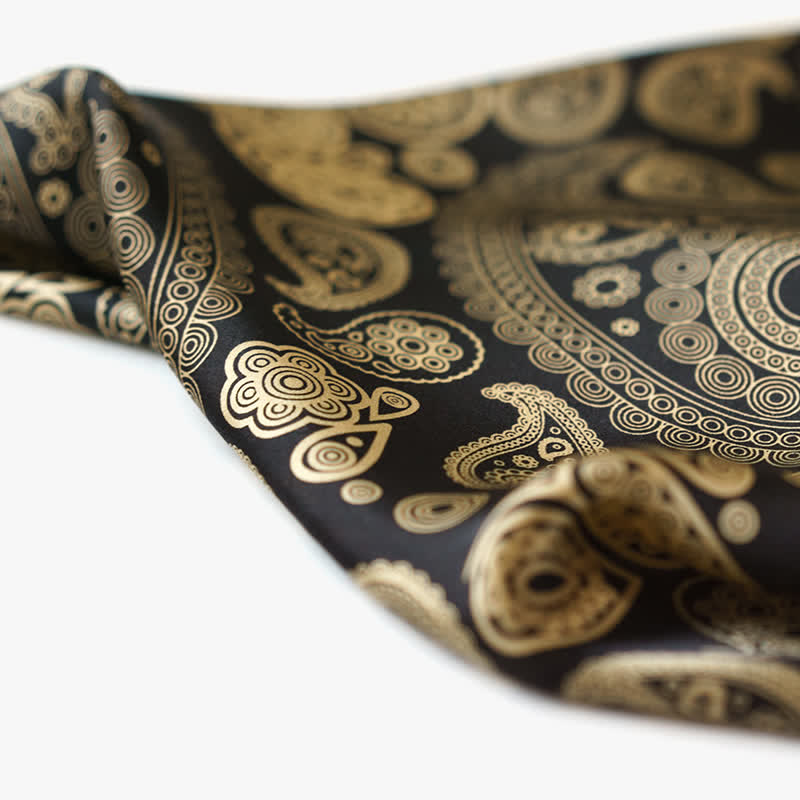 Black & Gold Luxury Paisley Square Scarf with Scarf Buckle - image 7