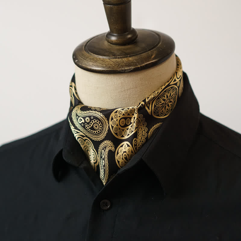 Black & Gold Luxury Paisley Square Scarf with Scarf Buckle - image 3