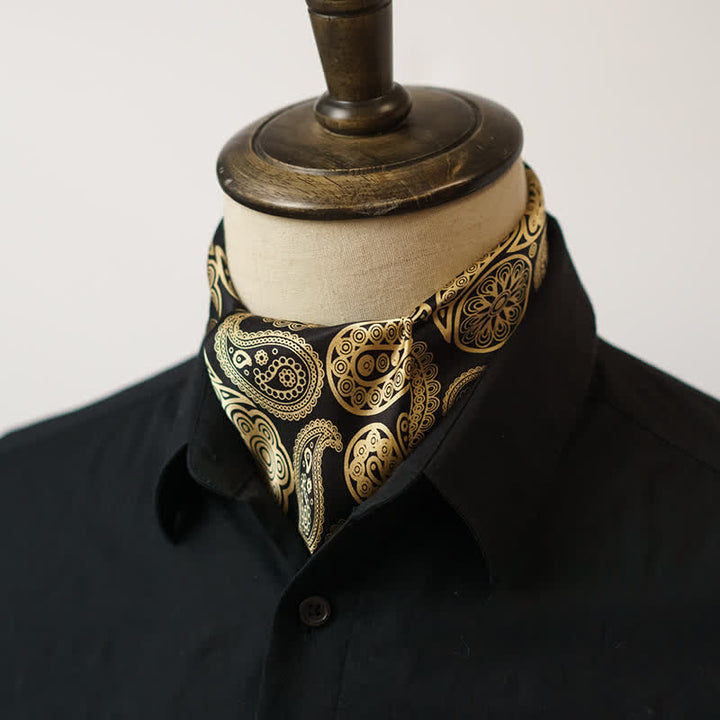 Black & Gold Luxury Paisley Square Scarf with Scarf Buckle - image 3