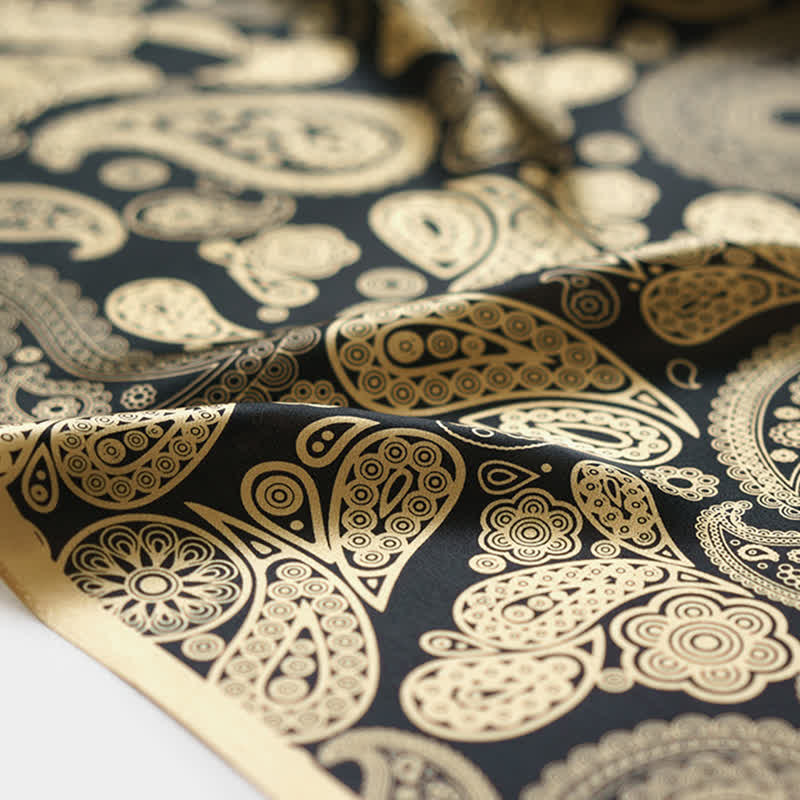 Black & Gold Luxury Paisley Square Scarf with Scarf Buckle - image 5