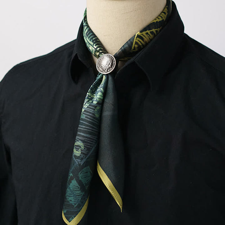 Forest Green Checkered Graffiti Square Scarf with Scarf Buckle - image 2