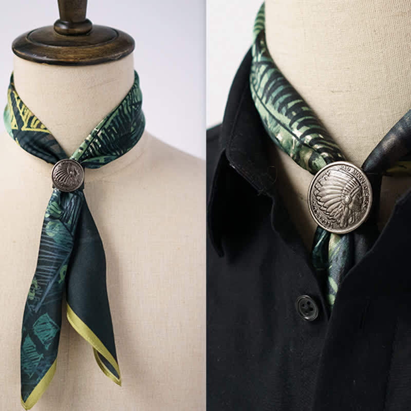 Forest Green Checkered Graffiti Square Scarf with Scarf Buckle - Forest Green - image 0