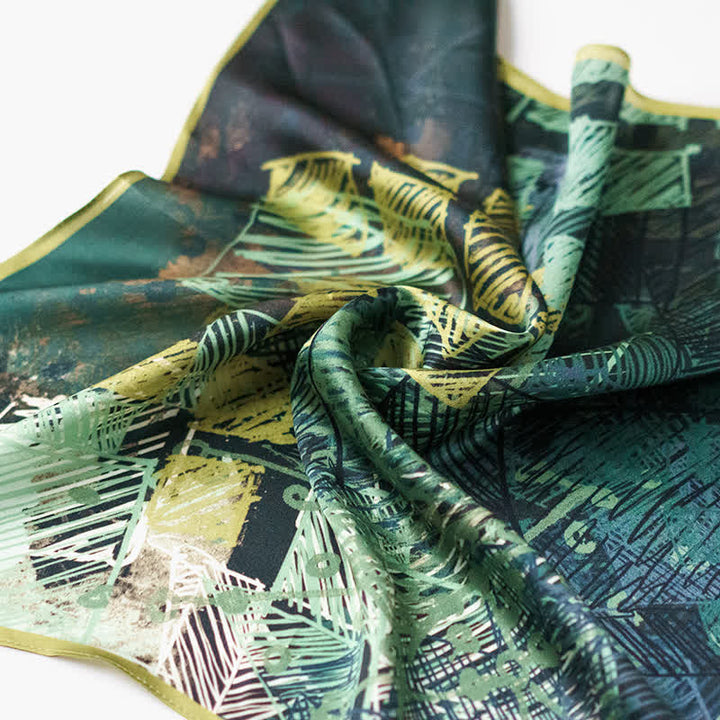Forest Green Checkered Graffiti Square Scarf with Scarf Buckle - image 4