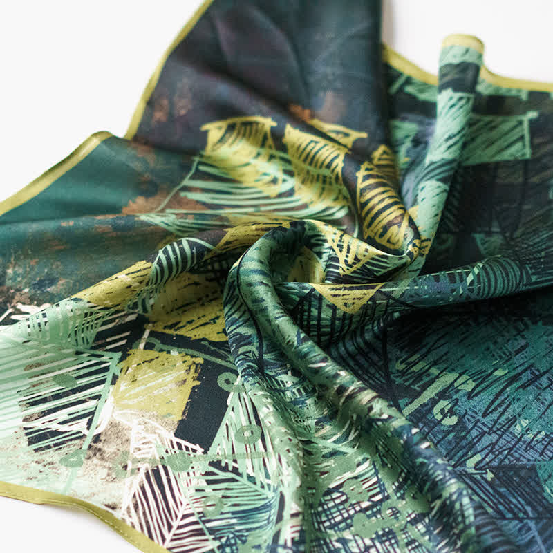 Forest Green Checkered Graffiti Square Scarf with Scarf Buckle - image 4