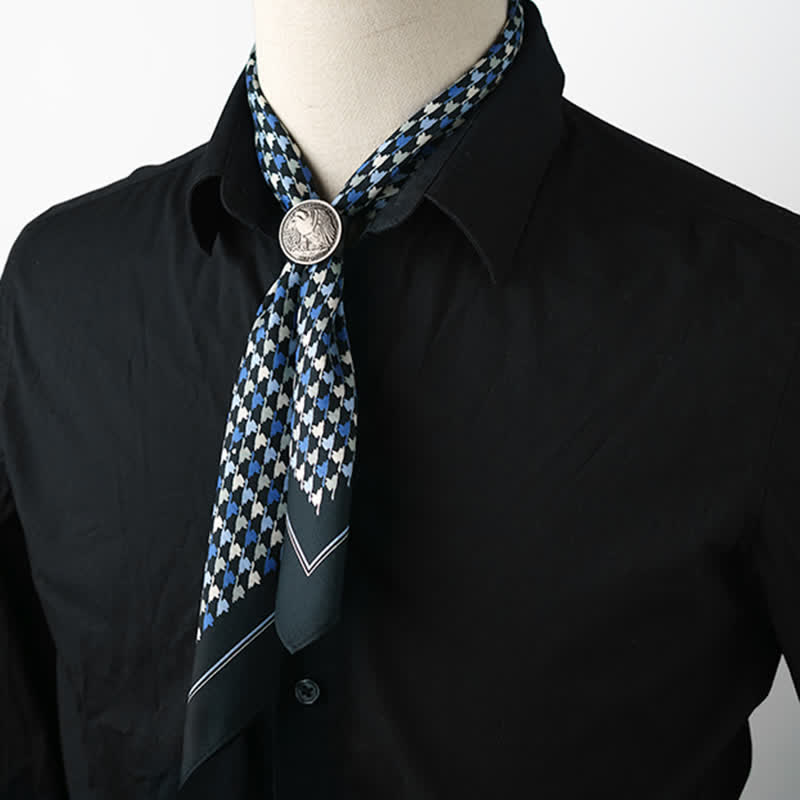 Navy & Blue Houndstooth Square Scarf with Scarf Buckle - image 2