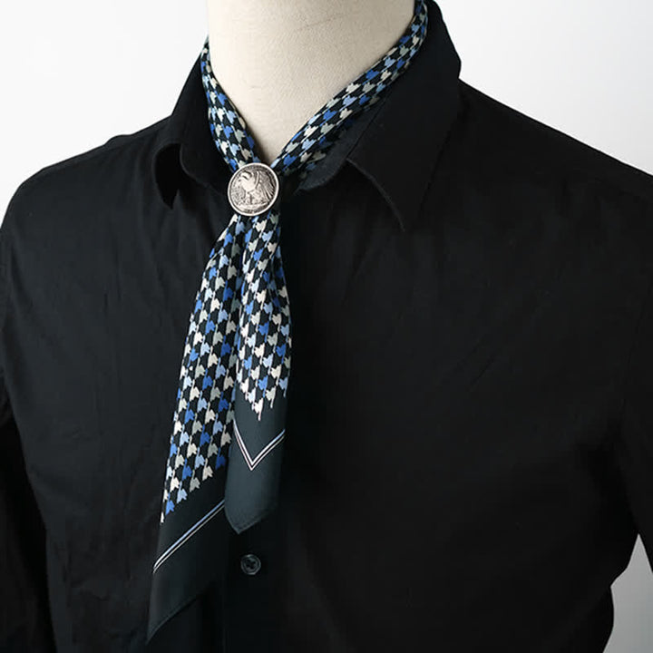 Navy & Blue Houndstooth Square Scarf with Scarf Buckle - image 2