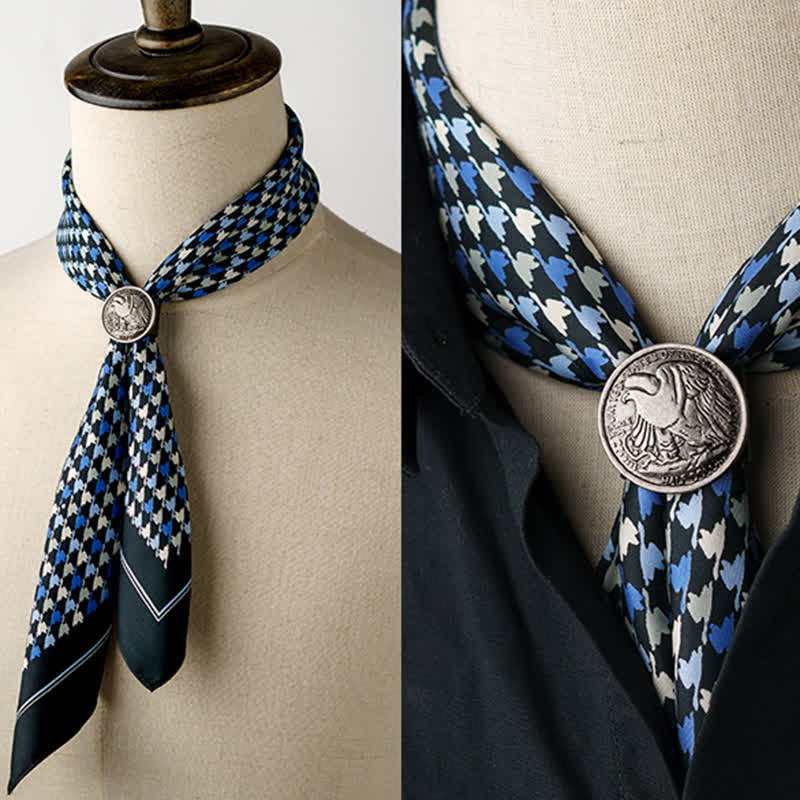 Navy & Blue Houndstooth Square Scarf with Scarf Buckle - Navy & Blue - image 0
