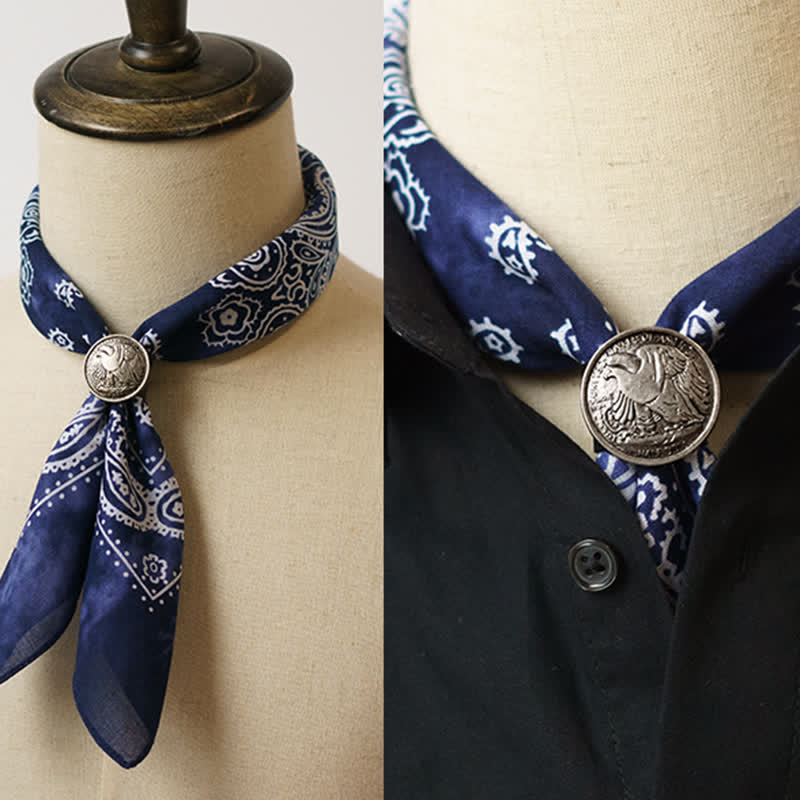 Paisley Acidwash Square Scarf with Scarf Buckle - Blue - image 0