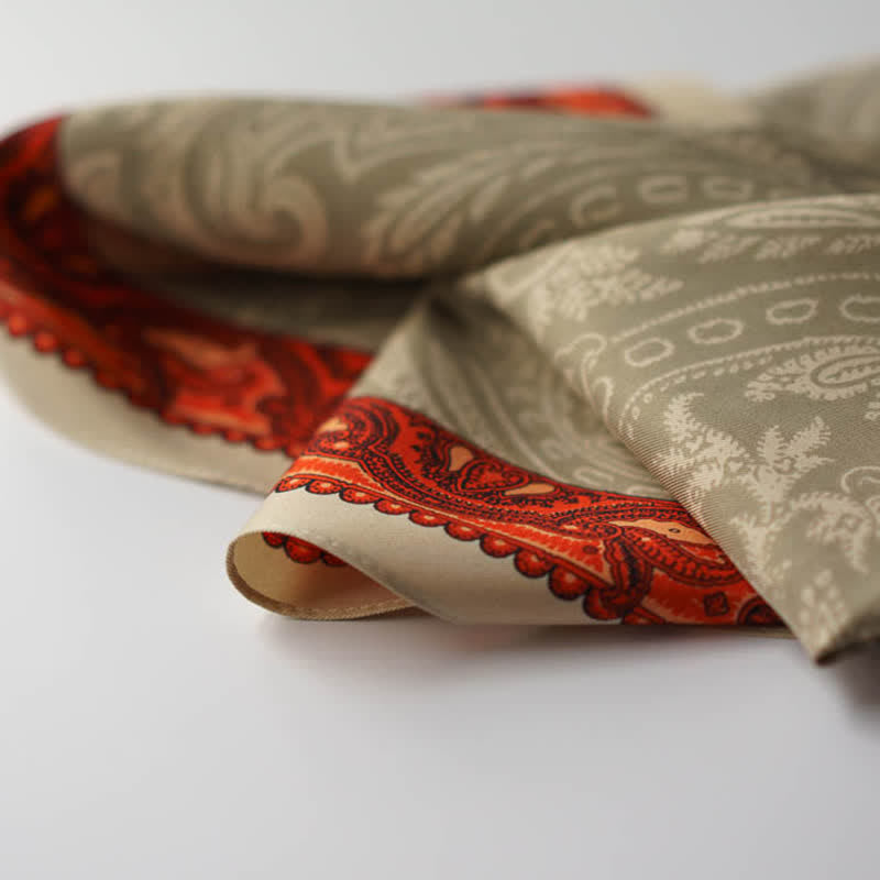 Exotic Paisley Printed Square Scarf with Scarf Buckle - image 8