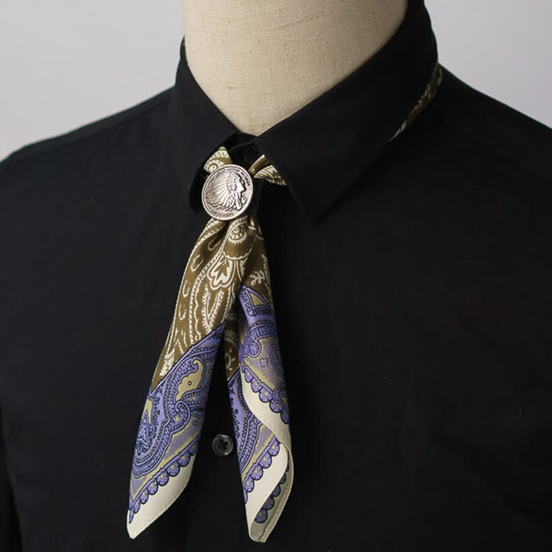 Exotic Paisley Printed Square Scarf with Scarf Buckle - image 2
