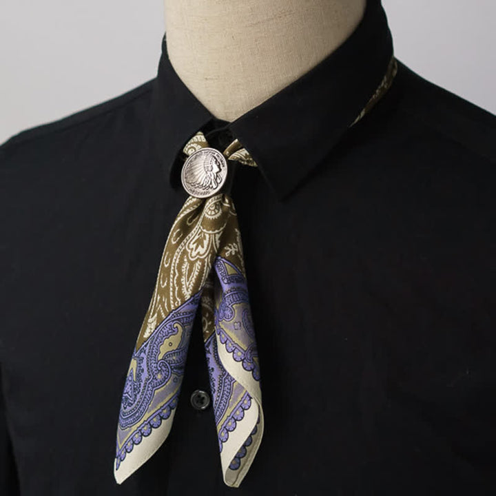 Exotic Paisley Printed Square Scarf with Scarf Buckle - image 2