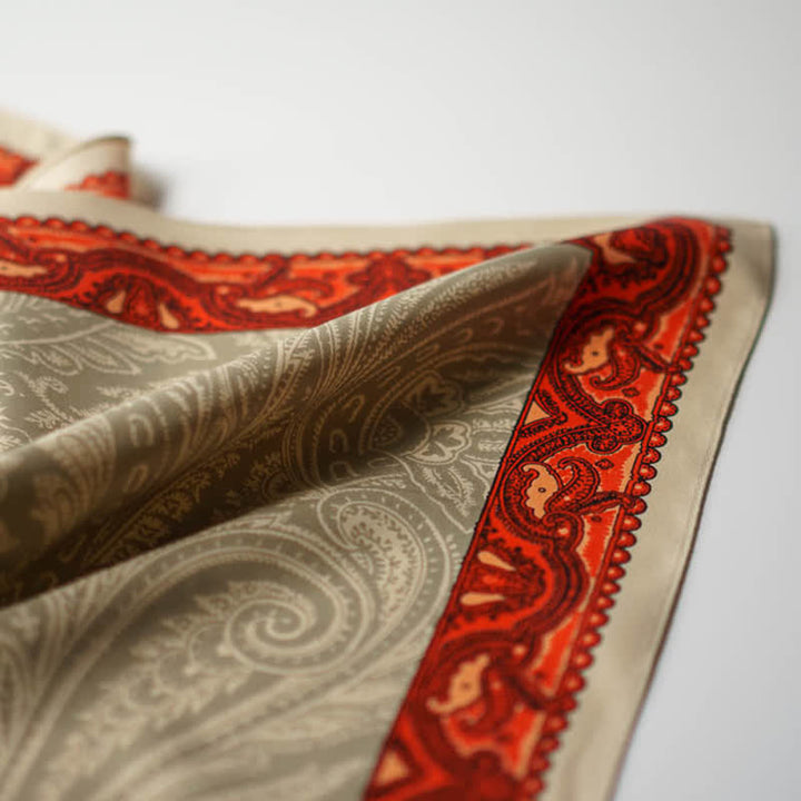 Exotic Paisley Printed Square Scarf with Scarf Buckle - image 9