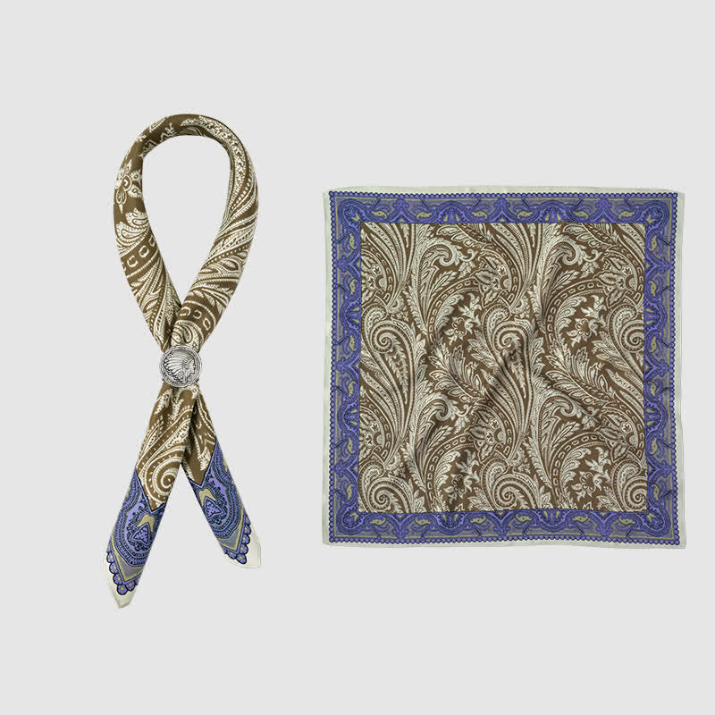 Exotic Paisley Printed Square Scarf with Scarf Buckle - image 4