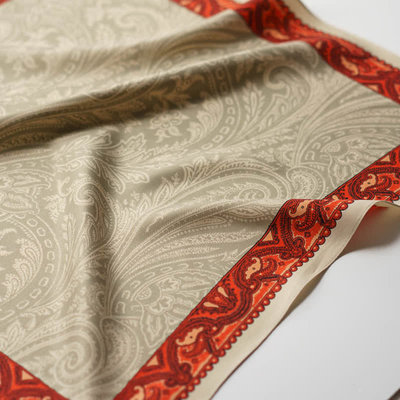 Exotic Paisley Printed Square Scarf with Scarf Buckle - image 10