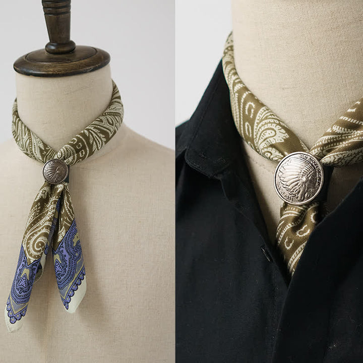 Exotic Paisley Printed Square Scarf with Scarf Buckle - Olive - image 0