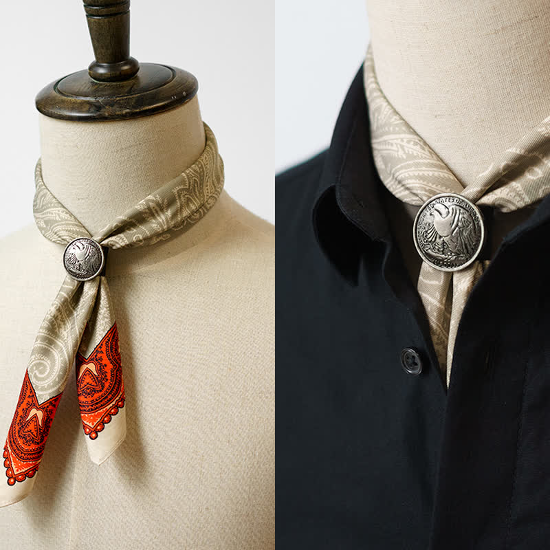 Exotic Paisley Printed Square Scarf with Scarf Buckle - Camel - image 16