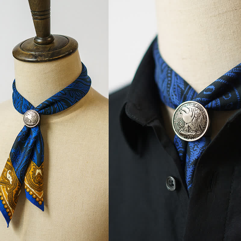 Exotic Paisley Printed Square Scarf with Scarf Buckle - Royal - image 6