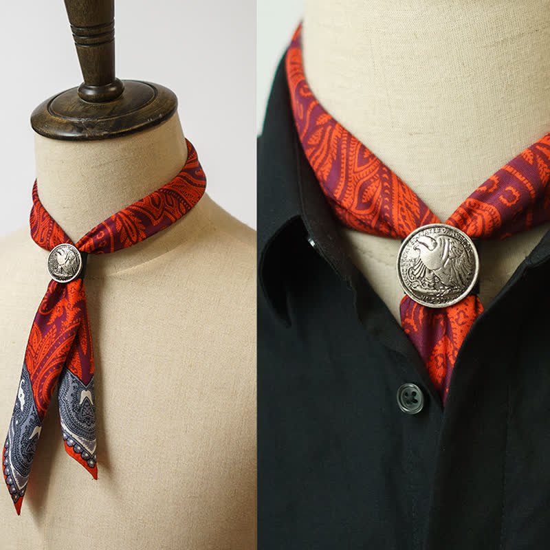 Exotic Paisley Printed Square Scarf with Scarf Buckle - Burgundy - image 11