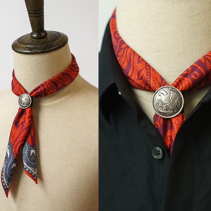 Exotic Paisley Printed Square Scarf with Scarf Buckle - Burgundy - image 11