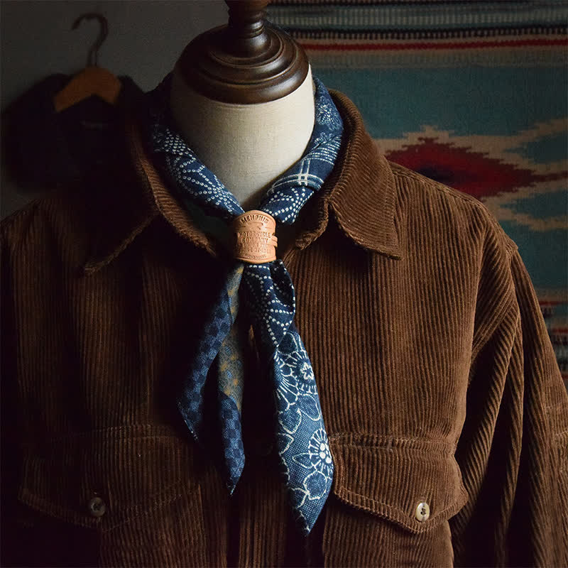 Blue Patchwork Square Scarf with Leather Scarf Buckle - image 0