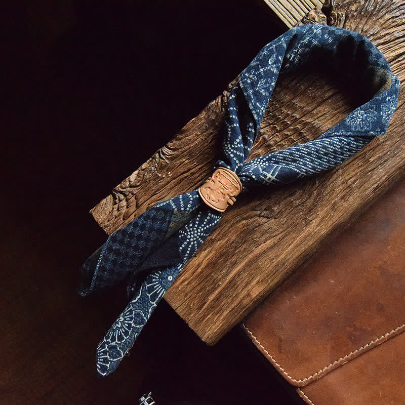 Blue Patchwork Square Scarf with Leather Scarf Buckle - Dark Blue - Style #2 - image 11