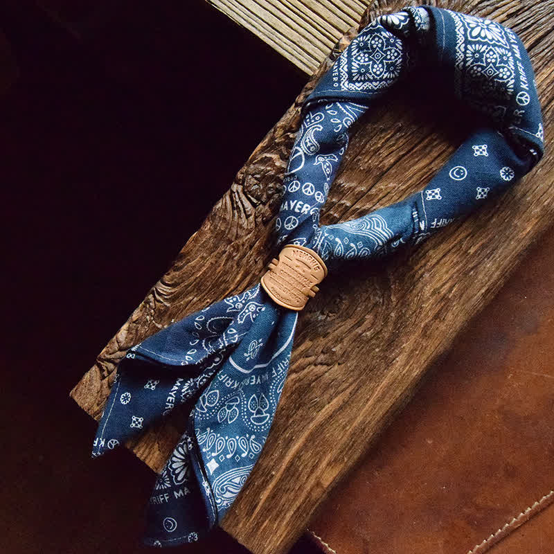 Blue Patchwork Square Scarf with Leather Scarf Buckle - Light Blue - Style #1 - image 1