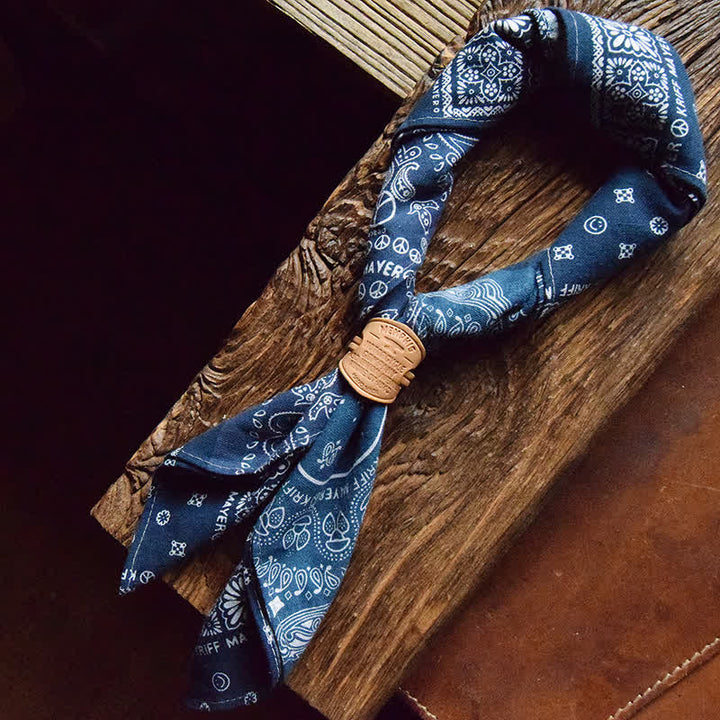 Blue Patchwork Square Scarf with Leather Scarf Buckle - Light Blue - Style #1 - image 1
