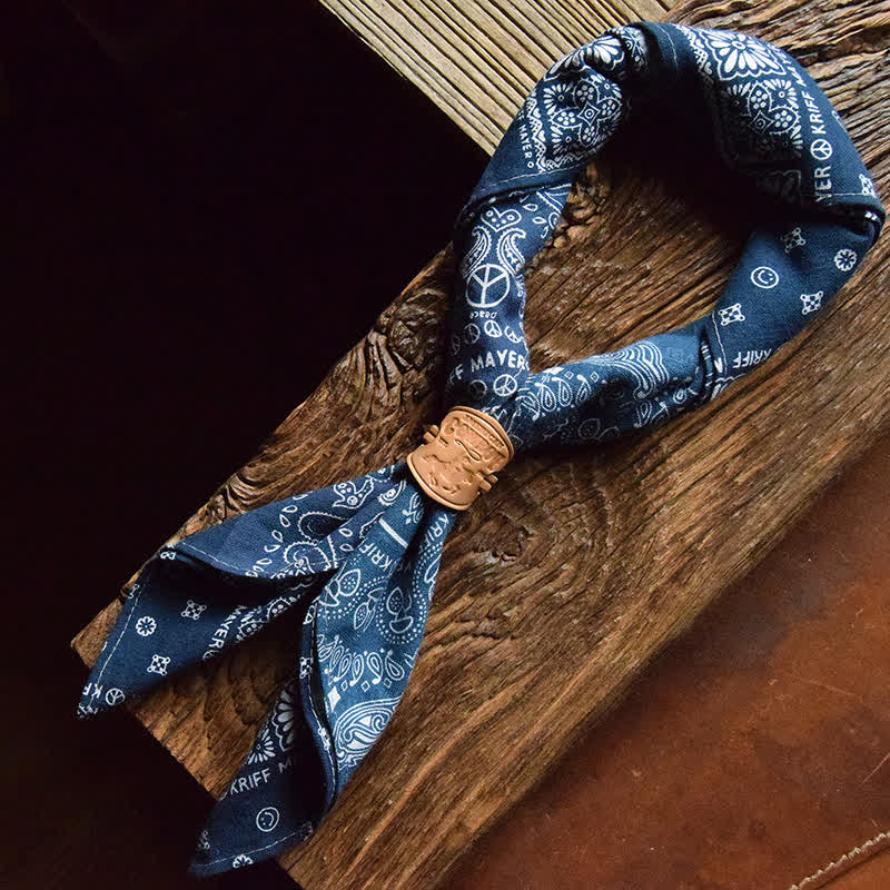 Blue Patchwork Square Scarf with Leather Scarf Buckle - Light Blue - Style #2 - image 7