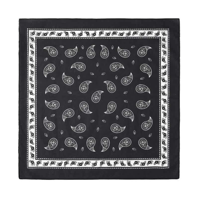 Black Tiny Paisley Square Scarf with Leather Lion Scarf Buckle - image 1