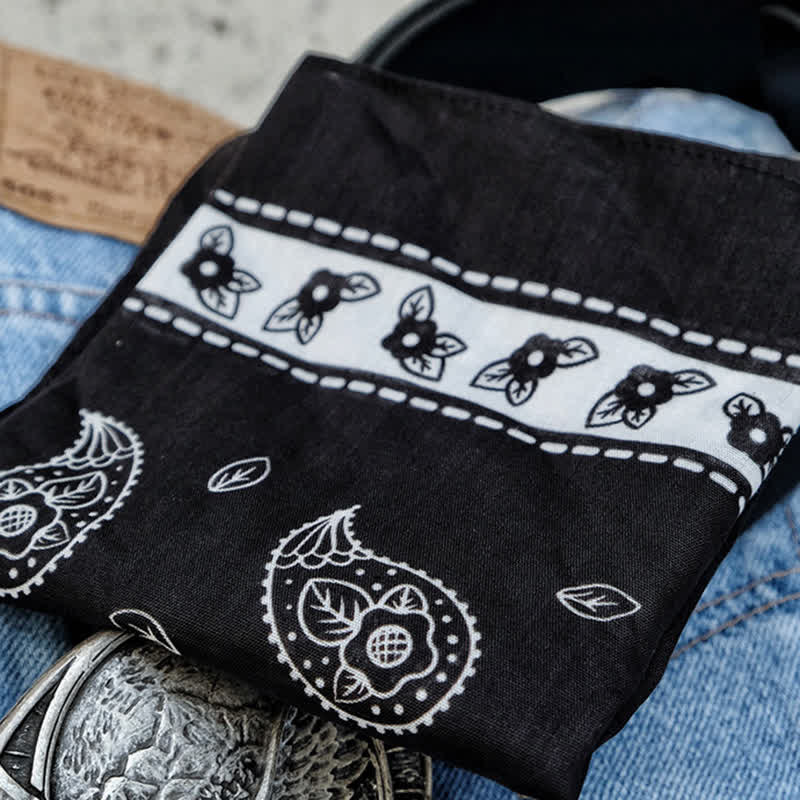 Black Tiny Paisley Square Scarf with Leather Lion Scarf Buckle - image 5