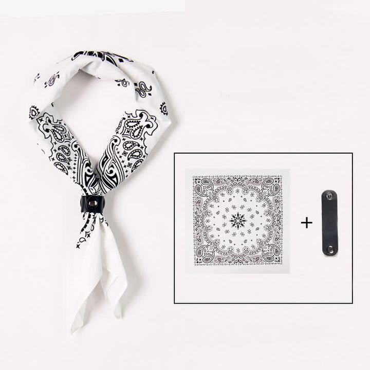 Fasion Paisley Printed Square Scarf with Scarf Buckle - White - image 4