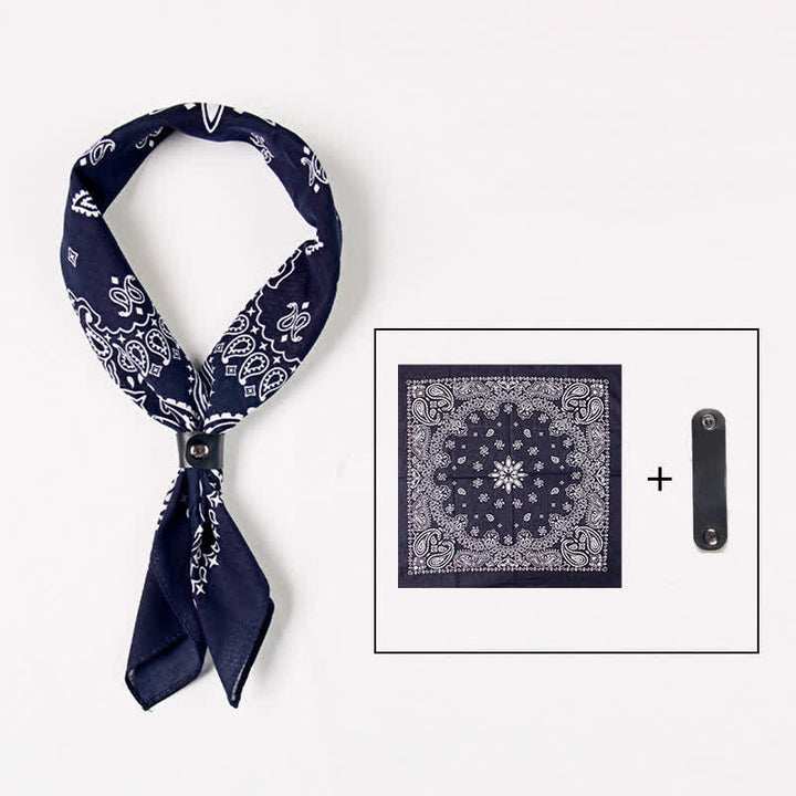 Fasion Paisley Printed Square Scarf with Scarf Buckle - Navy - image 1