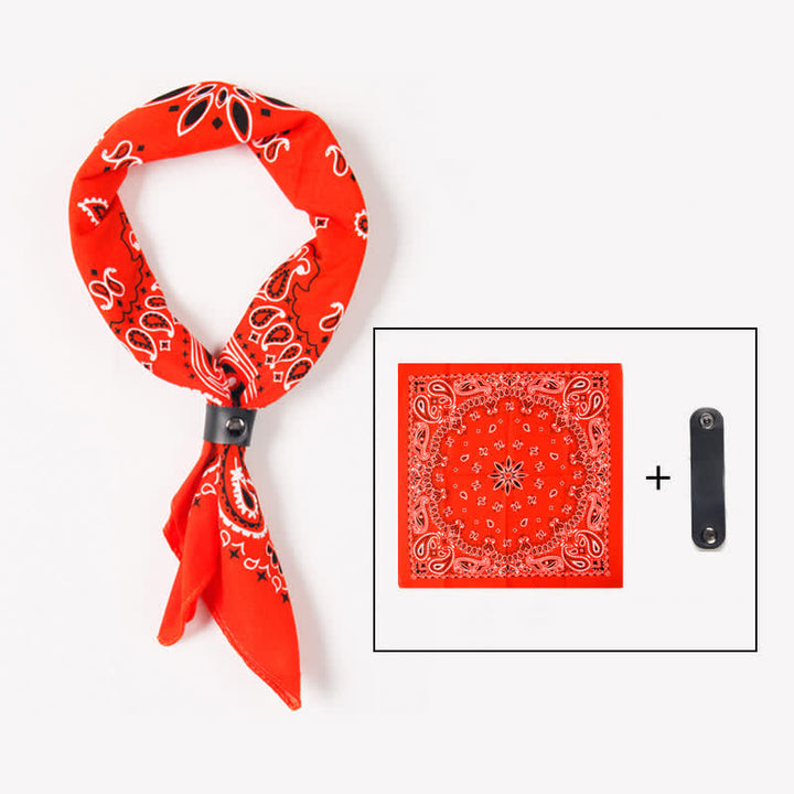 Fasion Paisley Printed Square Scarf with Scarf Buckle - Orange - image 5