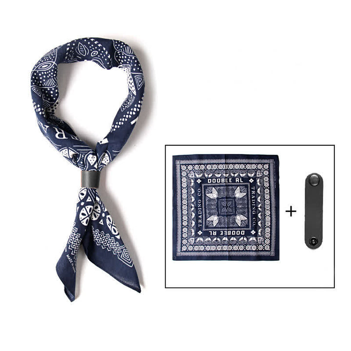 Fasion Paisley Printed Square Scarf with Scarf Buckle - Dark Blue - image 10