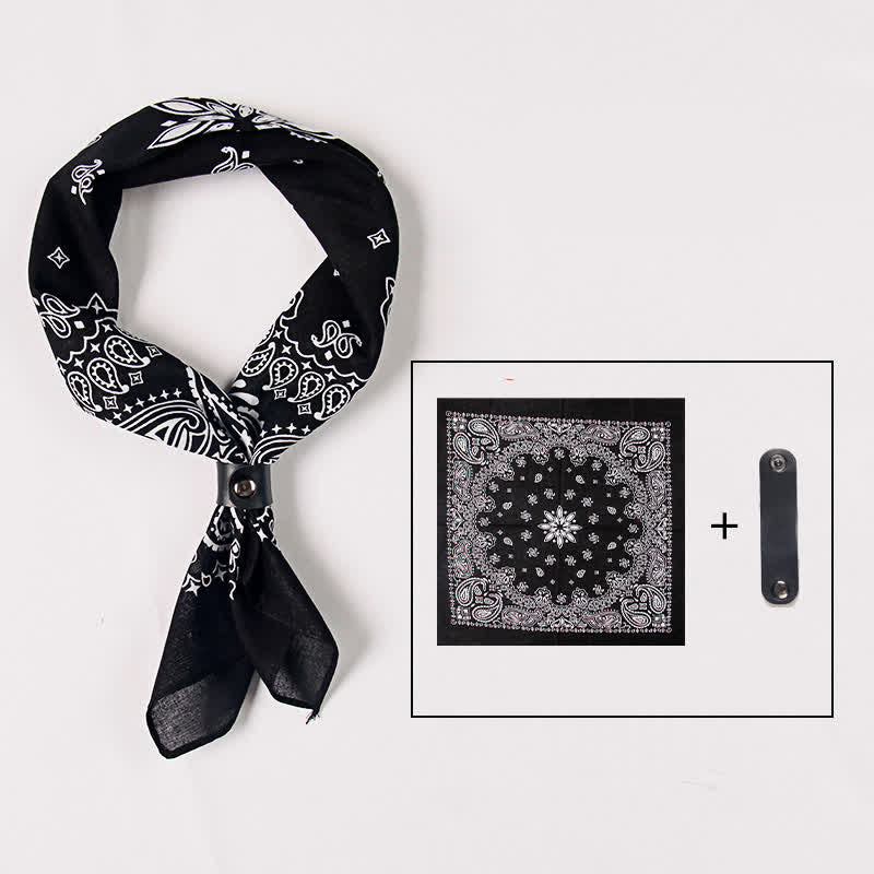 Fasion Paisley Printed Square Scarf with Scarf Buckle - Black - image 3