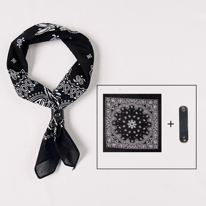 Fasion Paisley Printed Square Scarf with Scarf Buckle - Black - image 3