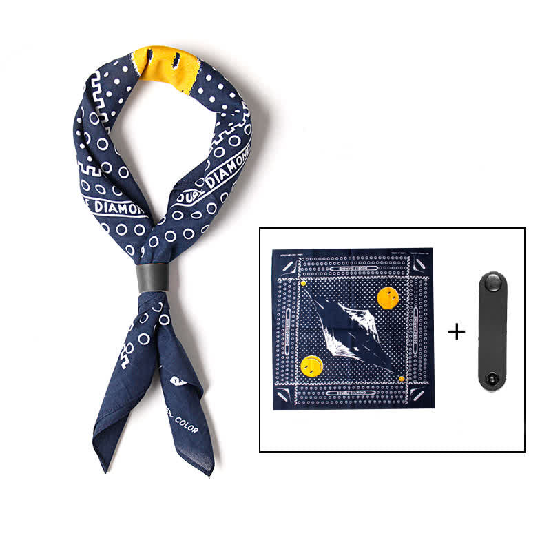 Fasion Paisley Printed Square Scarf with Scarf Buckle - Navy & Yellow - image 9